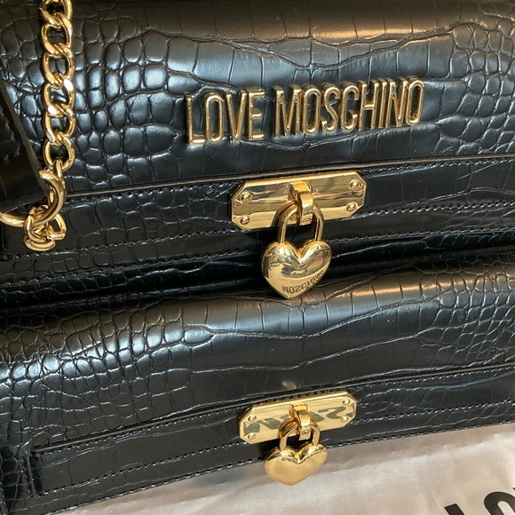 Love Moschino Croc Embossed Vegan Leather Heart Charm Tote with Dust Bag NWT - Picture 3 of 12